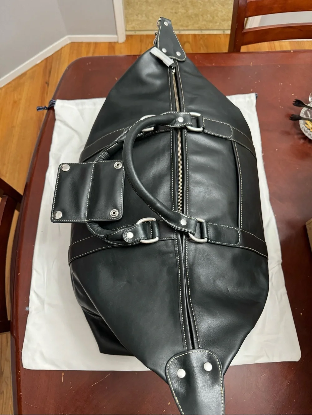 Black Leather Travel Duffel Bag - Men's Carryall